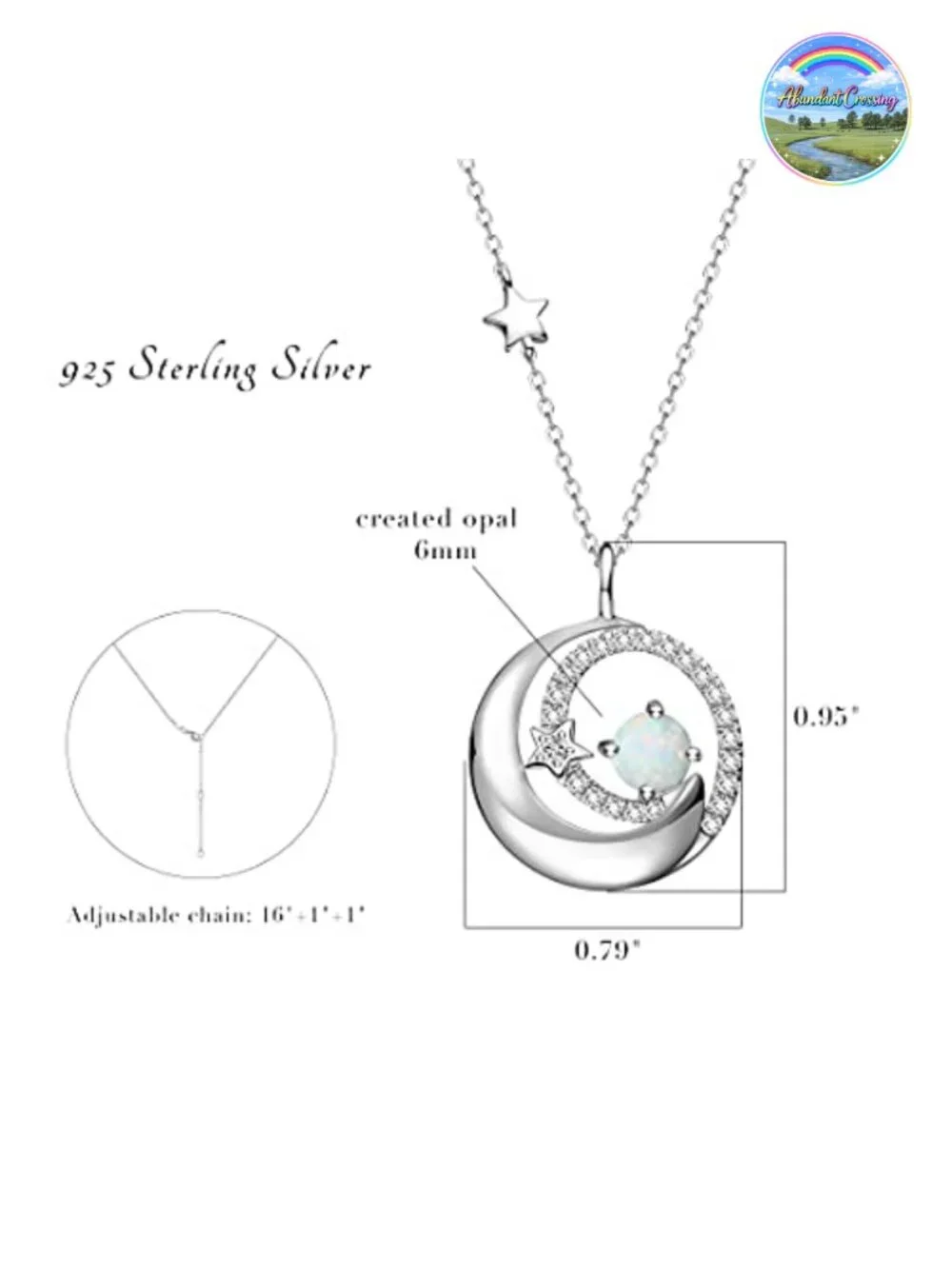 Sterling Silver Moon & Star Birthstone Necklace Dainty Pendant 16-18in Lobster